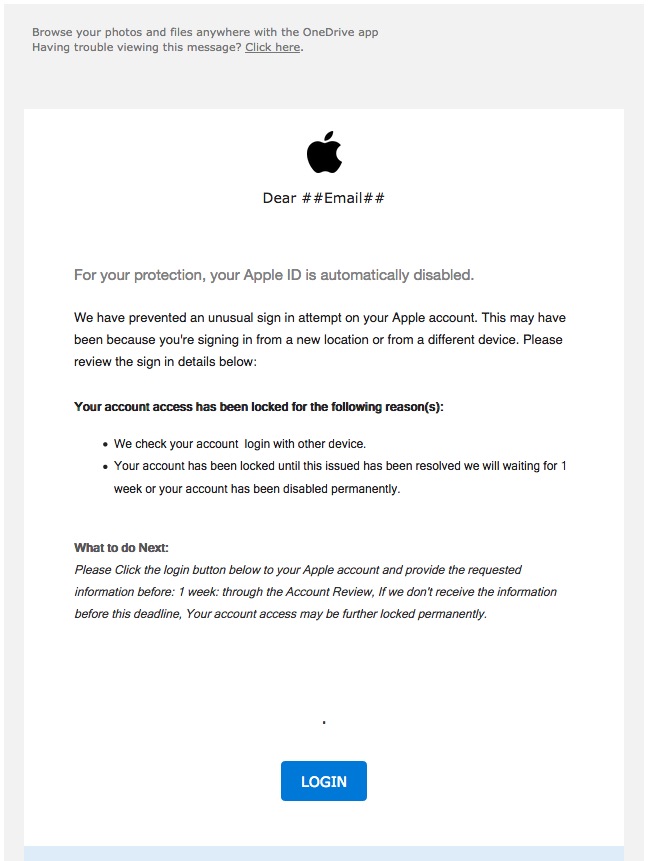 Apple Phishing Email